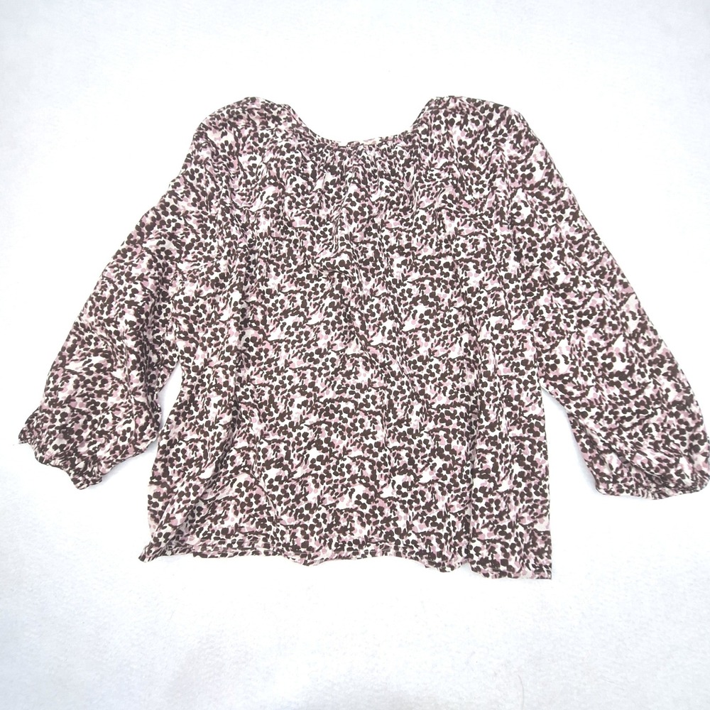 Gap Blouse Womens XXL Pink Abstract 3/4 Sleeve Cotton Button Front Top Relaxed - Picture 2 of 7